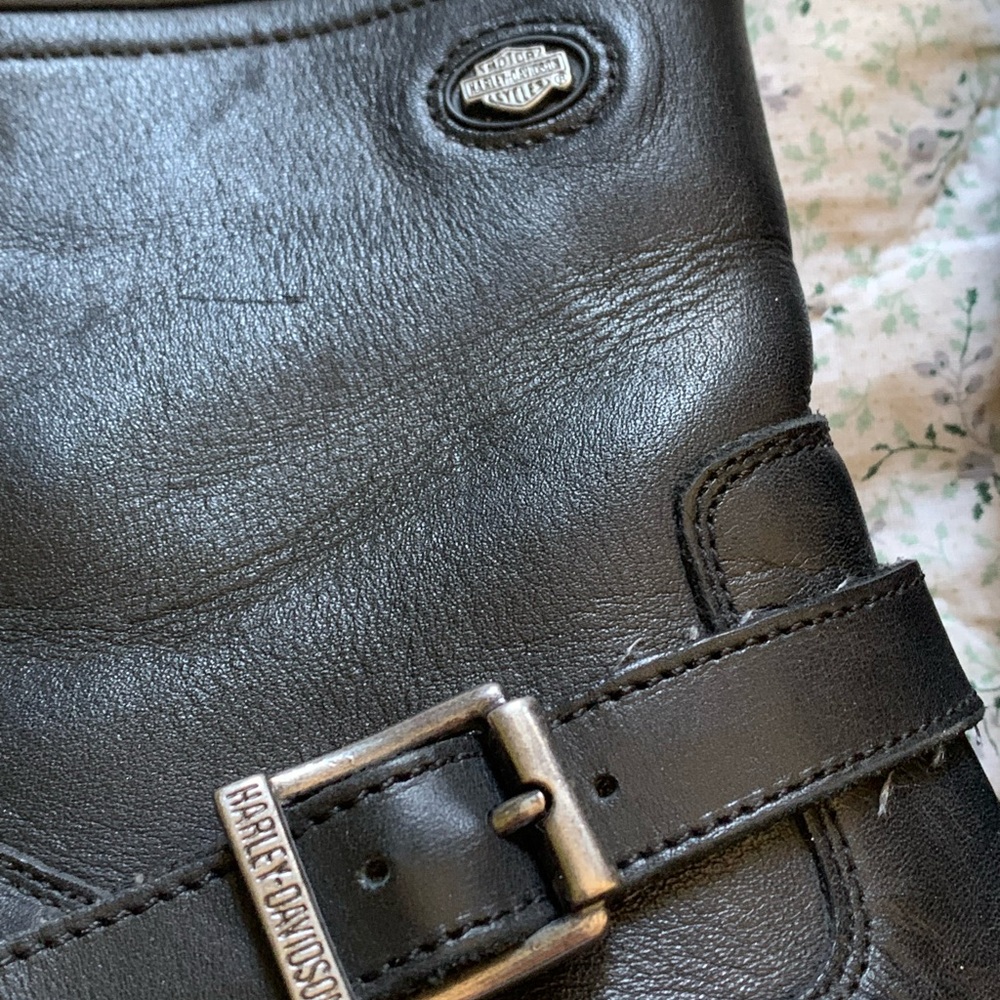 Harley-Davidson Black Leather Ankle Boots with Buckle